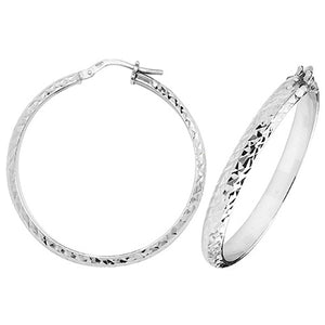 Silver 30mm D-Shape Diamond Cut Hoop Earrings - E Bixby Jewellers