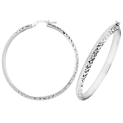 Silver 40mm Diamond Cut Hoop Earrings - E Bixby Jewellers