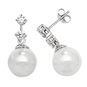 Silver Cz & Pearl Drop Earrings - E Bixby Jewellers
