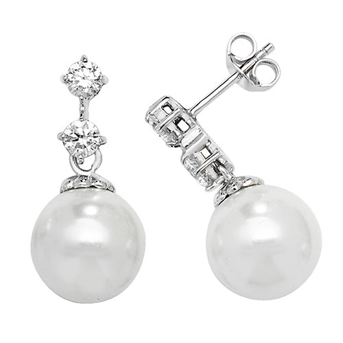 Silver Cz & Pearl Drop Earrings - E Bixby Jewellers
