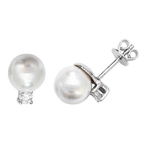 Silver Cz & Freshwater Pearl Stud Earrings - E Bixby Jewellers