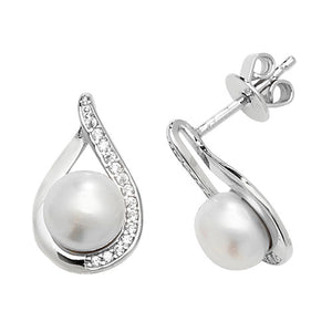 Silver Cz  & Freshwater Pearl Stud Earrings - E Bixby Jewellers