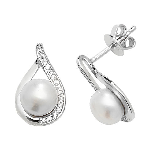 Silver Cz  & Freshwater Pearl Stud Earrings - E Bixby Jewellers