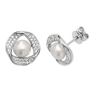 Silver Cz & Freshwater Pearl Stud Earrings - E Bixby Jewellers