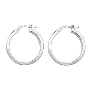 Silver 20mm Square Profile Tube Plain Polished Hoop Earrings - E Bixby Jewellers