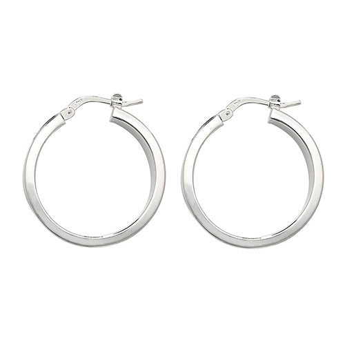 Silver 20mm Square Profile Tube Plain Polished Hoop Earrings - E Bixby Jewellers