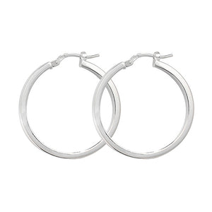 Silver 25mm Square Profile Tube Plain Polished Hoop Earrings - E Bixby Jewellers