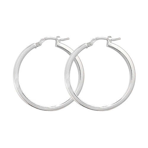 Silver 25mm Square Profile Tube Plain Polished Hoop Earrings - E Bixby Jewellers