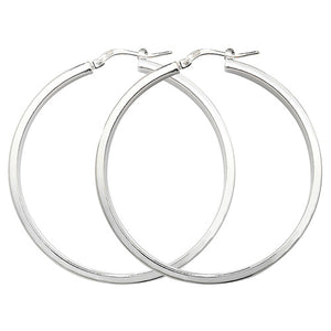 Silver 40mm Square Profile Tube Plain Polished Hoop Earrings - E Bixby Jewellers