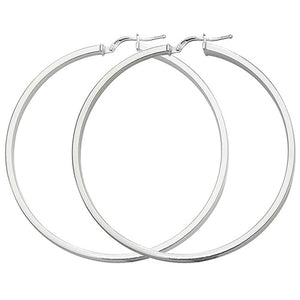 Silver 50mm Square Profile Tube Plain Polished Hoop Earrings - E Bixby Jewellers