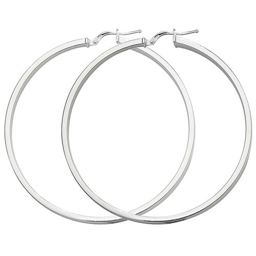 Silver 50mm Square Profile Tube Plain Polished Hoop Earrings - E Bixby Jewellers