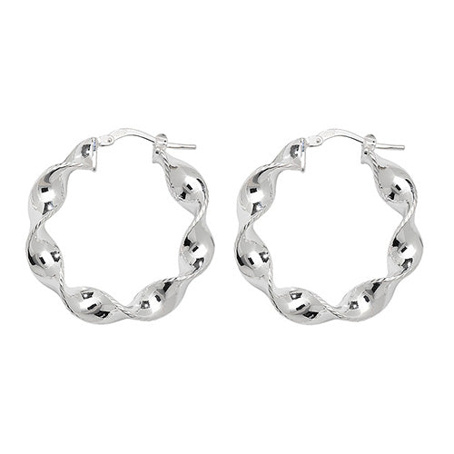 Silver 20mm Large Twist Hoop Earrings - E Bixby Jewellers