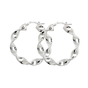 Silver 25mm Large Twist Hoop Earrings - E Bixby Jewellers