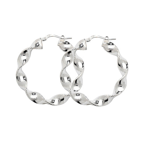 Silver 25mm Large Twist Hoop Earrings - E Bixby Jewellers