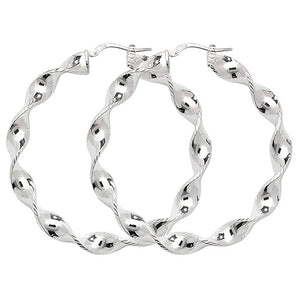 Silver 40mm Large Twist Hoop Earrings - E Bixby Jewellers