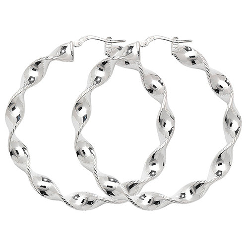 Silver 40mm Large Twist Hoop Earrings - E Bixby Jewellers