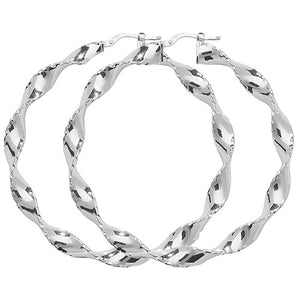 Silver 50mm Large Twist Hoop Earrings - E Bixby Jewellers