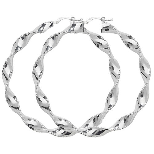 Silver 50mm Large Twist Hoop Earrings - E Bixby Jewellers