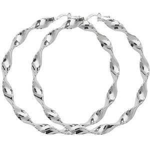 Silver 60mm Large Twist Hoop Earrings - E Bixby Jewellers