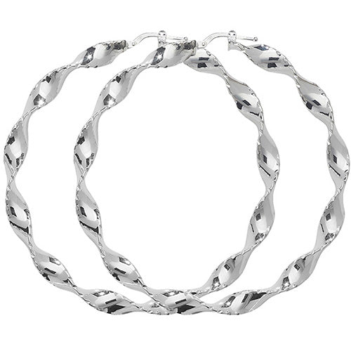 Silver 60mm Large Twist Hoop Earrings - E Bixby Jewellers