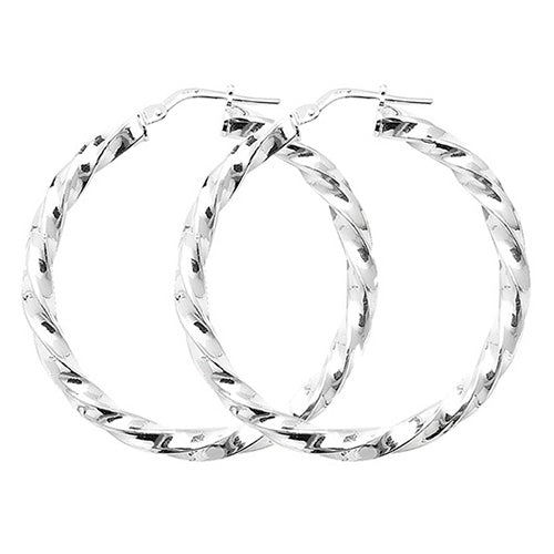 Silver 30mm Plain Twist Hoop Earrings - E Bixby Jewellers