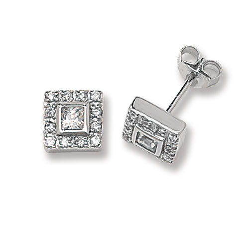 Silver Square Cz Stud Earrings - E Bixby Jewellers