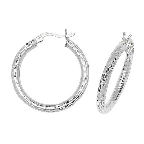 Silver 20mm Diamond Cut Hoop Earrings - E Bixby Jewellers