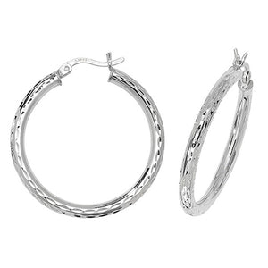 Silver 25mm Diamond Cut Hoop Earrings - E Bixby Jewellers