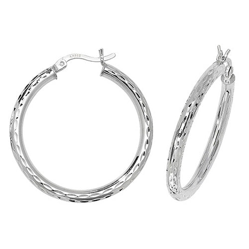 Silver 25mm Diamond Cut Hoop Earrings - E Bixby Jewellers