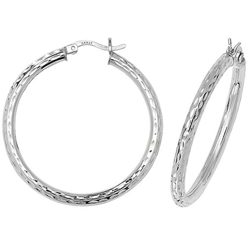 Silver 30mm Diamond Cut Hoop Earrings - E Bixby Jewellers