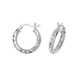 Silver 10mm Half Diamond Cut Hoop Earrings - E Bixby Jewellers