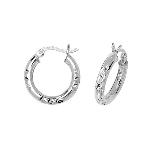Silver 10mm Half Diamond Cut Hoop Earrings - E Bixby Jewellers