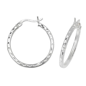 Silver 20mm Square Profile Diamond Cut Hoop Earrings - E Bixby Jewellers