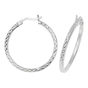 Silver 25mm Square Profile Tube Diamond Cut Hoop Earrings - E Bixby Jewellers