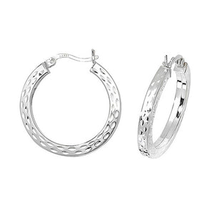 Silver 20mm Diamond Cut Wide Hoop Earrings - E Bixby Jewellers