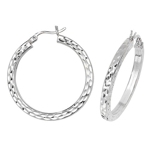 Silver 25mm Diamond Cut Wide Hoop Earrings - E Bixby Jewellers