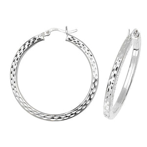 Silver 30mm Diamond Cut Wide Hoop Earrings - E Bixby Jewellers