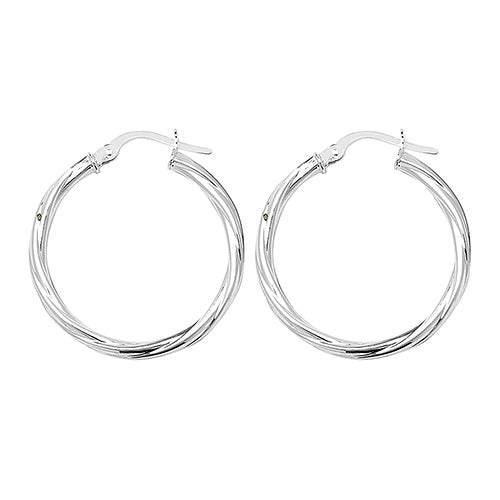 Silver 20mm Close Twist Plain Hoop Earrings - E Bixby Jewellers