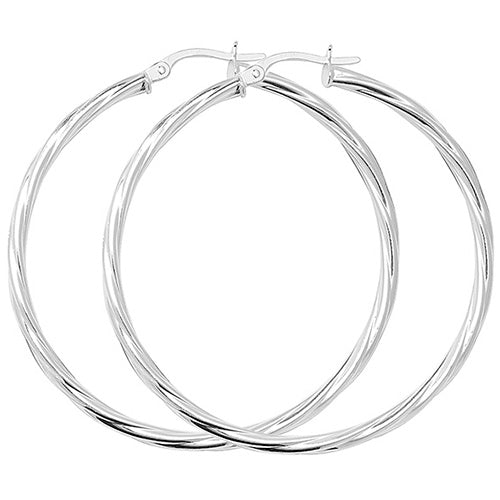 Silver 40mm Close Twist Plain Hoop Earrings - E Bixby Jewellers