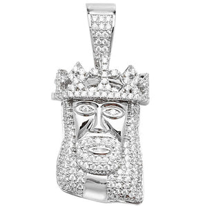 Silver Cubic Zirconia Stone Set Jesus Christ Face Pendant - E Bixby Jewellers