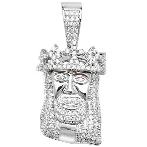 Silver Cubic Zirconia Stone Set Jesus Christ Face Pendant - E Bixby Jewellers