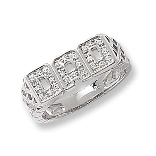 Silver Mens Cubic Zirconia Stone Set Dad Ring - E Bixby Jewellers