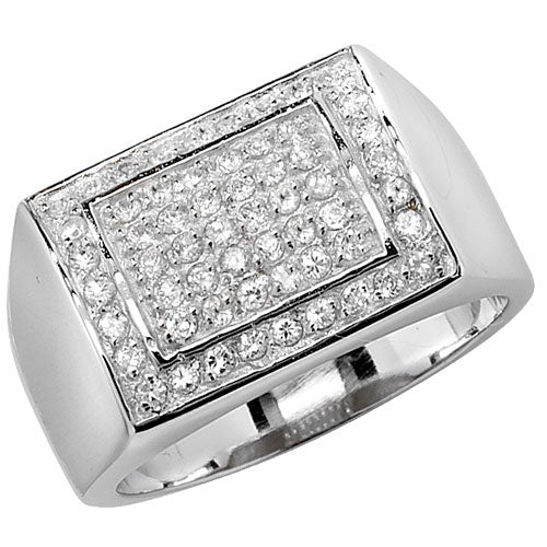 Silver Mens Cubic Zirconia Stone Set Ring - E Bixby Jewellers