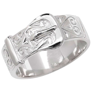 Silver Mens Engraved Buckle Ring - E Bixby Jewellers