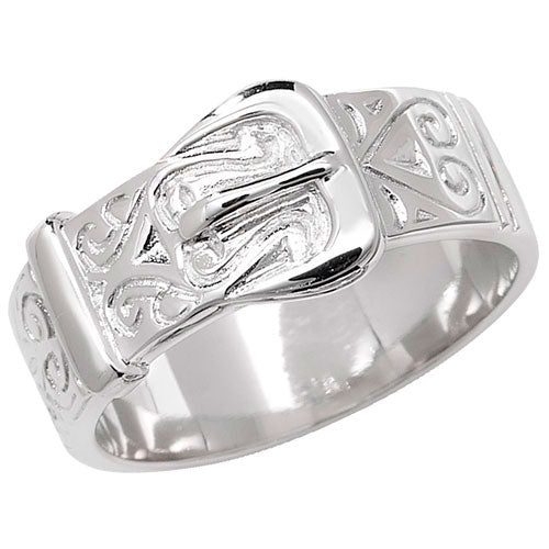 Silver Mens Engraved Buckle Ring - E Bixby Jewellers