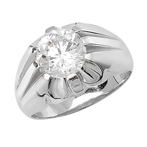 Silver Mens Large Single Stone Cubic Zirconia Ring - E Bixby Jewellers