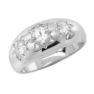 Silver Mens 3 Stone Cubic Zirconia Ring - E Bixby Jewellers