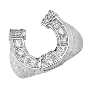 Silver Mens Horse shoe Stone Set Ring - E Bixby Jewellers