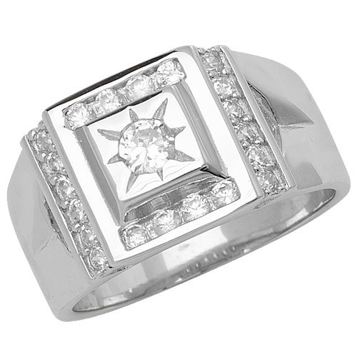 Silver Mens Cubic Zirconia Stone Set Ring - E Bixby Jewellers
