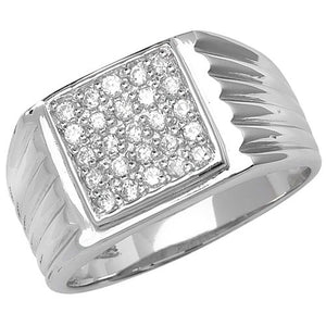 Silver Mens Cubic Zirconia Stone Set Ring - E Bixby Jewellers